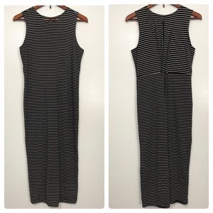 Athleta Black White Stripe Twist Back Midi Dress Size S